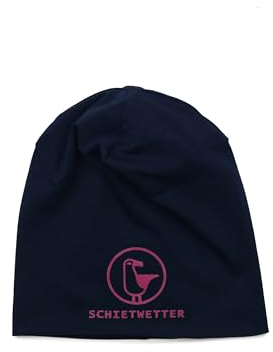 SCHIETWETTER Accessoire Kinder Mütze, Leichte Beanie, Übergangsmütze, dünne Kopfbedeckung, Logo-Print, stretch, warm, einfarbig navy-pink 52