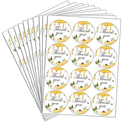 Colcolo Autocollants de remerciement en forme d'abeille miel, étiquette ronde en papier pour sceau d'enveloppe, pour pots, bouteilles, fabrication de cartes,