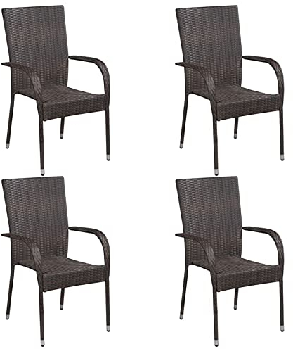 Tidyard 4 STK. Stapelbare Gartenstühle Gartenstuhl Gartensessel Rattansessel Outdoor Sessel Balkon Stühle Gartenmöbel Set Garten Esstühle Terassenstuhl Balkonstuhl Esszimmerstuhl Poly Rattan Braun
