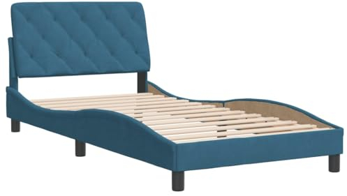 vidaXL Bettgestell, Bett ohne Matratze, Bettrahmen mit Lattenrost für Schlafzimmer, Schlafzimmerbett EinzelBettgestell Blau 100x200cm Samt