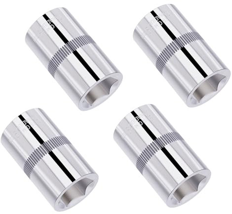 FOCMKEAS 4 Pieces 9mm(0.35 in) Shallow Socket, 1/4 Inch Drive, 6-Point, Metric, Heat Treated CR-V Steel Short Sockets, Full Polishing,1“ Length