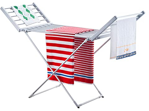 Tendedero para Secado y Calefacción, Secadora Eléctrica Blanca, Tendedero Plegable para Ropa, Secadora Interior con Barra Calefactora, Tendedero de Acero Inoxidable, Tendedero con Altura-A