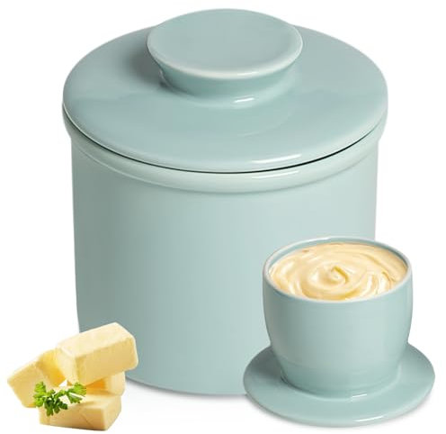 WIYETY Butterdose Keramik: Französische Butterdose, Butterdosen, Butterdose wassergekühlt mit Wasserlinie, Butterdose mit Deckel zur Aufbewahrung von Frischer, Weicher, Verzehrfertiger Butter