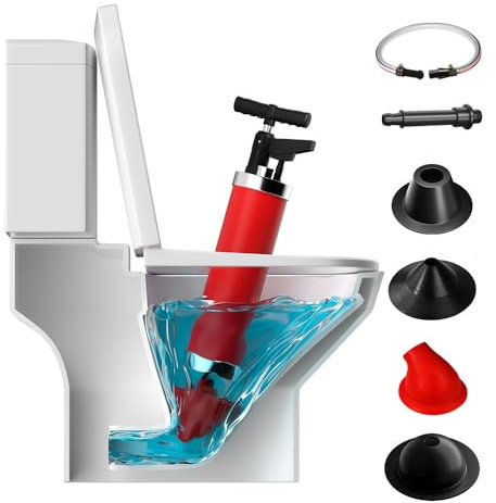 Qcesorib Desatascador WC a Presion con 4 Ventosas, Desatascador Émbolo de Inodoro de Alta Presión con Manómetro Visual, Desatascador a Presión Desatascador, para Inodoro Baño Cocina
