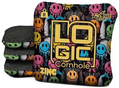 Logic Cornhole Drip Smiley Design, ACL genehmigte 2025 Briefmarken Cornhole Bags, doppelseitige Geschwindigkeit, professionelle Qualität (ZINC-R)