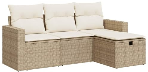 vidaXL Soffgrupp för trädgård med dynor 4 delar beige konstrotting