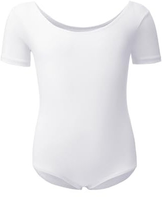 Kefiyis Ballettkleidung Mädchen Ballett Trikot Kinder Ballettanzug Kurzarm Ballett Body Tanzbody Baumwolle Turnanzug Gymnastikanzug für Mädchen Damen Gr.100-170 Weiß 170