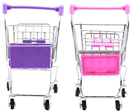 Einkaufswagen Spielzeug Mini -Lebensmittelwagen Trolley Make -up Halter Desktop Dekoration 2pcs.