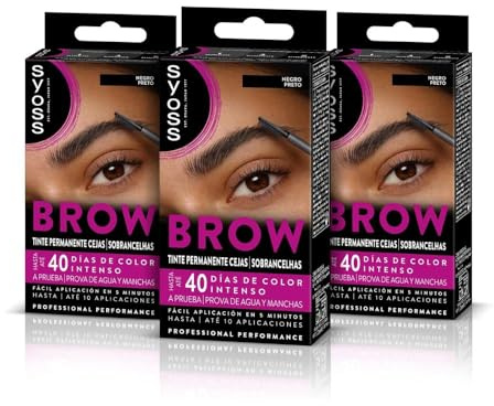 SYOSS Brow Tinte para Cejas Negro (1 x 10 ml), coloración permanente pelo, resistente al agua, 40 días de duración y hasta 10 usos, para unas cejas perfectas, Pack 3