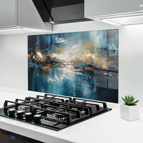 ARTHUB® Glass Kitchen Splashback 50x70 cm, Tempered Glass 4mm | Heat Resistant, Stove Splash Guard, Wall Protector, Abstract, Abstract Blue Art