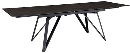 Wohnling Mesa de comedor extensible de 180 a 260 cm, cerámica y cristal negro, mesa de cerámica grande, mesa de cocina rectangular de diseño, mesa de comedor extravagante con patas de metal