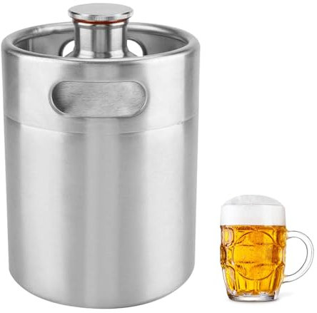 5 Liter Bierfass, 304 Edelstahl Mini Growler Keg, Tragbares Bierfass mit Sechskantem Spiraldeckel, Praktischer Hotelbedarf, Bierzapfanlage 5 Liter mit Kühlung für Hausbrauen, Crafting und Fassbier