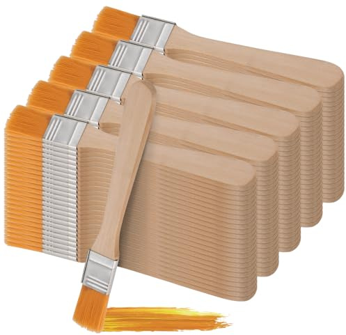SYUTBOU Lot de 100 Pinceaux Peinture Plats 15 mm - Pinceaux Aquarelle et Acrylique - Manche en Bois 13 cm - pour Détails Fins et Modélisme