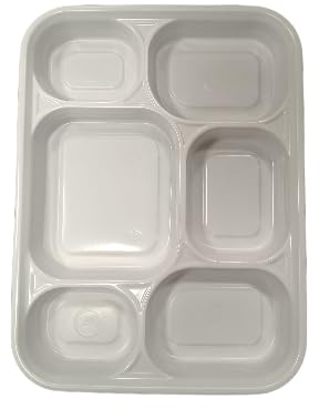 Sunrise Packaging 200 x 6-Compartment Thali Dinner Plates 12x9– Heavy Duty Reusable White Plastic Party Plates Perfect for Parties, Events, Catering & Restaurants