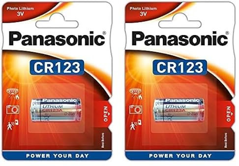 Panasonic CR123 batteria al litio cilindrica per dispositivi leggeri con elevato fabbisogno energetico come rilevatori di fumo, sistemi di allarme, proiettori, telecamere, 3V, confezione da 2