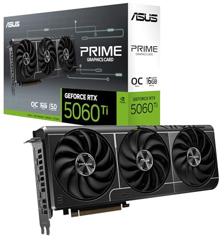 ASUS Prime GeForce RTX 5060 Ti 16GB GDDR7 OC Edition - Tarjeta gráfica preparada para SFF (PCIe 5.0, 16GB GDDR7, HDMI/DP 2.1, 2,5 Ranuras, Ventiladores Axial-Tech, Dual BIOS)