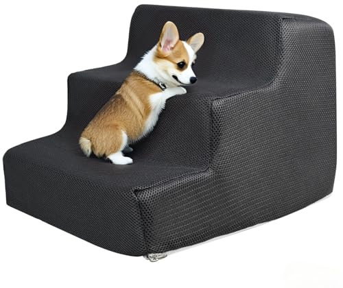 Escalera para mascotas, 3 escaleras para perros pequeños, 30 cm, con funda protectora extraíble y lavable para sofá, silla, cama, corgi, bulldog francés, gato viejo