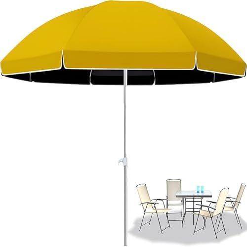 Tragbarer Strandschirm, 1,8 m, rund, für den Außenbereich, Terrassenschirm, Markttischschirm für Garten, Sonnenschutz, gelber Baldachin für Partys und Veranstaltungen