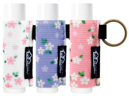 WK IEASON Lip Balm Holder Keychain, Stocking Stuffers For Teen Girls, 3PCS Clip on Lip Gloss Holder Compatible With Chapstick, Burt's Bees Sleeves Holder Key Chains Women Cute Elastic Lipstick Holder