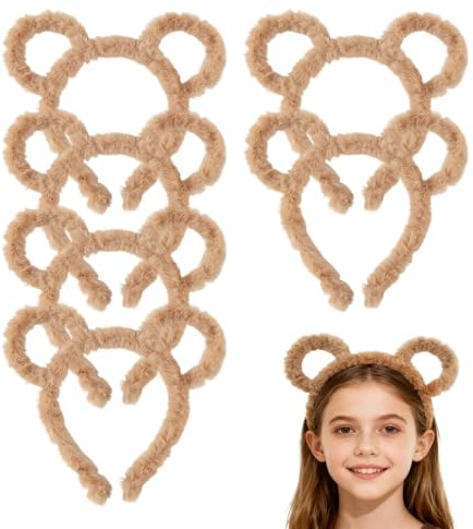 KASLCWA Lot de 6 Bandeaux Oreilles D'ours Mignons pour Femme, Bandeaux à Oreilles D'ours en Peluche, Accessoires De Poils D'oreille D'ours Mignons Pour Mascarade, Fête, Cosplay (Marron)