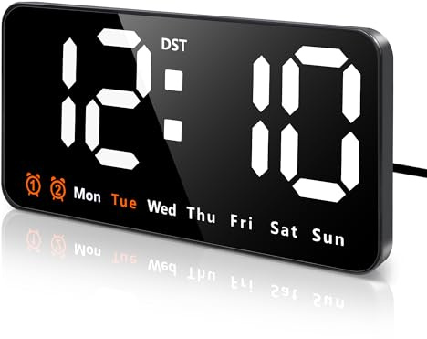 Lafocuse 9 Digitale Wanduhr LED Display, Tischuhr Wanduhr Digital mit Duale Alarme, Helligkeit Regelbar, Woche, Snooze, 12/24HR, Digitaluhr Modern für Wohnzimmer Schlafzimmer Büro Küche
