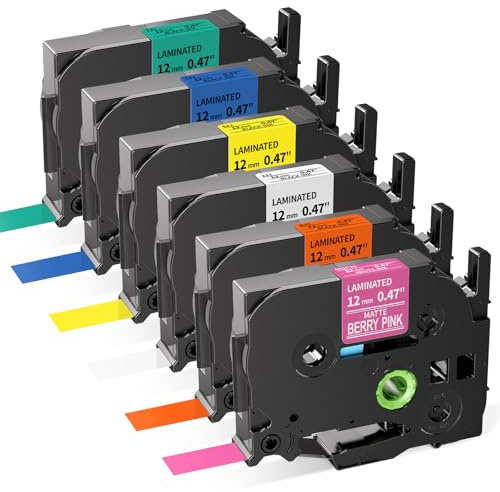 Replace for Brother P Touch Label Printer Tape TZe Multicoloured 12mm, 6-Pk | TZ Tape 12mm Laminated Work with Brother Ptouch PT-D210 D220 H110 D400 D600 Label Maker, White/Blue/Yellow/Green/Orange/Pink
