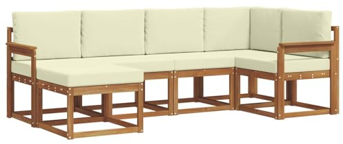 vidaXL Outdoor-Sofagarnitur mit Kissen 6 pcs Natur und Creme, Outdoor-Sofa-Set, Moderne Terrassenlounge, langlebige Gartenmöbel, modular, Terrassensitzmöbel