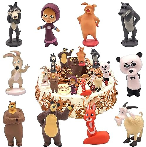 HBSFBH Masha e Orso Statua, 10 Pezzi Masha e Ors0 Mini Figures Set, Masha e 0rso Cake Topper, M-asha Cake Topper Mini Figurine, M-asha Anime Figura Ornamenti, Modello per Fan Collezionisti