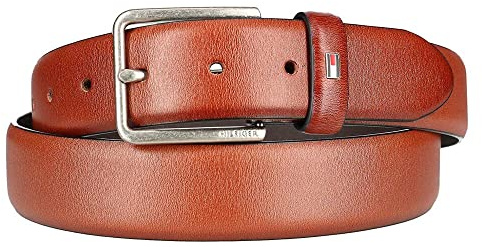 Tommy Hilfiger Men's Smooth Feather Edge Leather Belt, 34, Brown