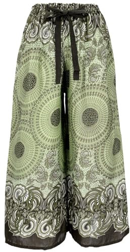 GURU SHOP Palazzohose, Schlaghose, Boho Sommerhose, Hippie Goa Hose - Olive, Damen, Synthetisch