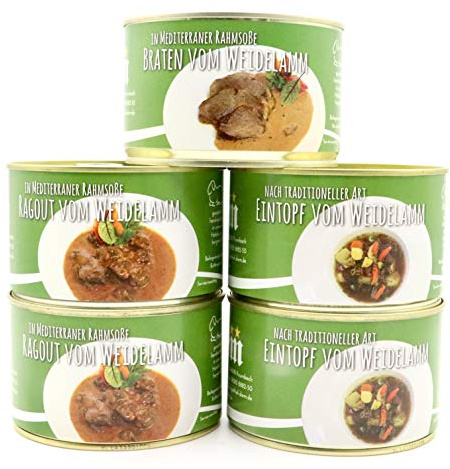 Diem Lamm Paket - Geschenkset, Feinkost, Gourmet- (2 x Lammeintopf / Irish Steh, 2 x Lammragout ,1 x Lammbraten) 5 x 400g Konserve - Dose - Konserve - Langes MhD
