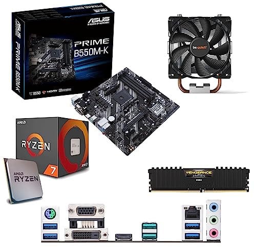 AMD Ryzen 7 5800X3D 3.4Ghz (Turbo 4.8Ghz) 8 Core 16 Thread CPU, ASUS Prime B550M-K Motherboard, BeQuiet Cooler & 4GB 3200Mhz Corsair DDR4 RAM Pre-Built Bundle