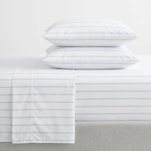 Nautica - Queen Size Sheet Set, Crisp & Tailored Cooling Sheets with a Smooth Cotton Percale Lightweight Feel - Bed Sheets with Matching Pillowcases & Fitted Sheet (Skippers Island Light Blue)