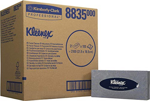 KLEENEX® Kosmetiktuch, 2lagig, 21 x 100 Tücher, 21,5 x 18,5 cm, weiß (2.100 Blatt), Sie erhalten 1 Karton á 2100 Blatt