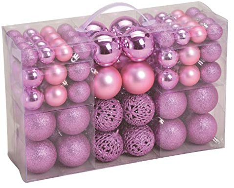 Christbaumkugeln bruchsicher 100er Set - rosa - Weihnachtskugeln aus Kunststoff mit Aufhängung - 100 Stück Christbaum Anhänger Schmuck für den Weihnachtsbaum Weihnachtsdeko Hänger Baumschmuck Kugeln