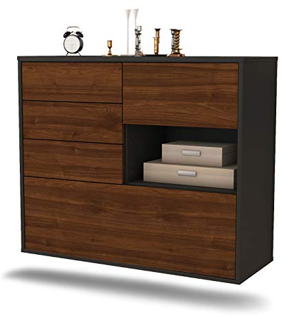 Dekati Sideboard Knoxville hängend (92x77x35cm) Korpus anthrazit matt - Front Holz-Design Walnuss - Push to Open