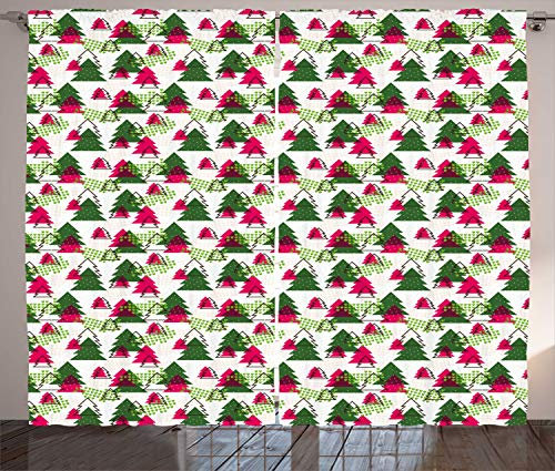 ABAKUHAUS Weihnachtsbaum Rustikaler Gardine, Baumformen Motive, Schlafzimmer Kräuselband Vorhang mit Schlaufen und Haken, 280 x 225 cm, Mehrfarbig