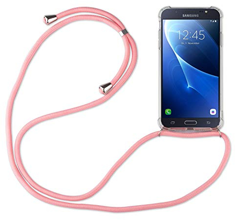 Hülle Kompatibel mit Samsung Galaxy J7 (2016) | Handykette Smartphone Halskette Hülle mit Band | Handyhülle mit Kordel zum Umhängen Kompatibel für Galaxy J7 (2016) | Rosa