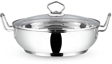 Vinod Induction Friendly Kadai Wok Frypan Stainless Steel for All Hobs with Glass Lid, 26cm, 3.7 LTR, by VINOD, Silver