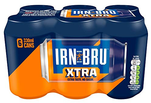 IRN-BRU XTRA, 6 Pack Zero No Sugar & Low Calorie with XTRA Taste Fizzy Drinks Multipack Cans - 6 x 330ml Cans