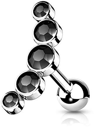 beyoutifulthings 1 Knorpel Kristall-Bogen Silber Schwarz Cartilage Labret Piercing-s Tragus Labret Edelstahl Schraub-Verschluss