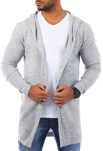 Carisma Herren Feinstrick Cardigan leichte Weste Strickjacke mit Kapuze Lange Passform Oversize Long fit 7717