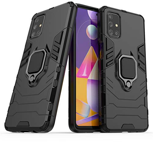 Compatibile con Samsung Galaxy M31S Cover, Custodia Armor Anello Cavalletto (Funziona con il Supporto Magnetico per Auto) Case Paraurti (Nero)