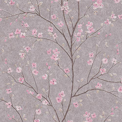 Grey and Pink Blossom Tree as Creation Vinyl Wallpaper