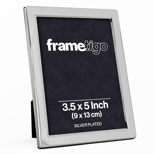 Frametigo – Versilberter Bilderrahmen 9x13 cm mit flachem Rand – Echtglas & Samtrückseite mit Aufsteller – Anlaufgeschützt – Hochformat & Querformat – Eleganter Fotorahmen in Silber
