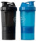 2 PACK PROTEIN BOTTLE SHAKERS WITH TIGHT LIDS FOR SPORTS AND FITNESS with compartments (2 PACK, BLUE/BLACK)
