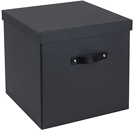 Bigso Box of Sweden LOGAN Aufbewahrungsbox mit Deckel – große Klappbox für Kleidung, Spielzeug usw. – Ordnungsbox mit Griff aus Faserplatte und Papier – dunkelgrau