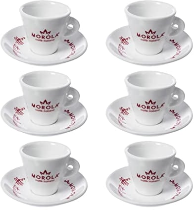 MOROLA Lot de 6 tasses à café expresso en céramique avec soucoupe subtile - 80 ml blanches - Tasse Espresso