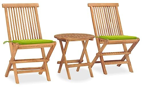 vidaXL Teak Massiv Gartenmöbel 3-TLG. mit Kissen Klappbar Bistroset Tisch Stühle Gartengarnitur Sitzgruppe Gartenset Balkonmöbel Balkonset