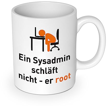getDigital Ein Sysadmin schläft nicht er root Kaffeebecher - Lustige Büro Tasse Becher für Computer Geeks - Keramik 300 ml